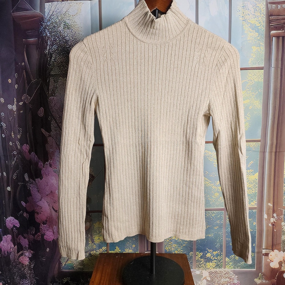 PS Gold Metallic Mock Turtleneck by Alfani, Size Small
